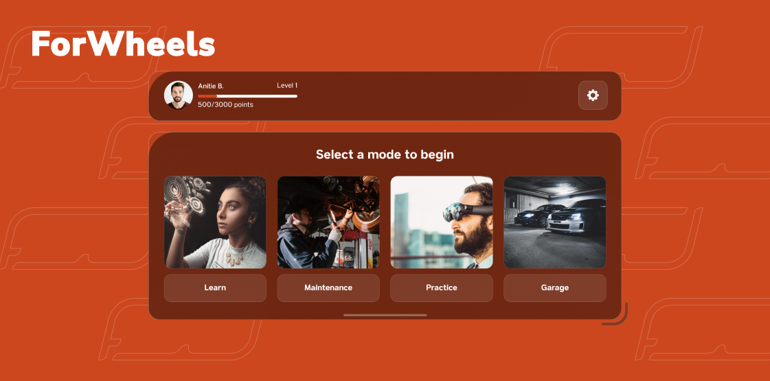 ForWheels interface showing different learning modes
