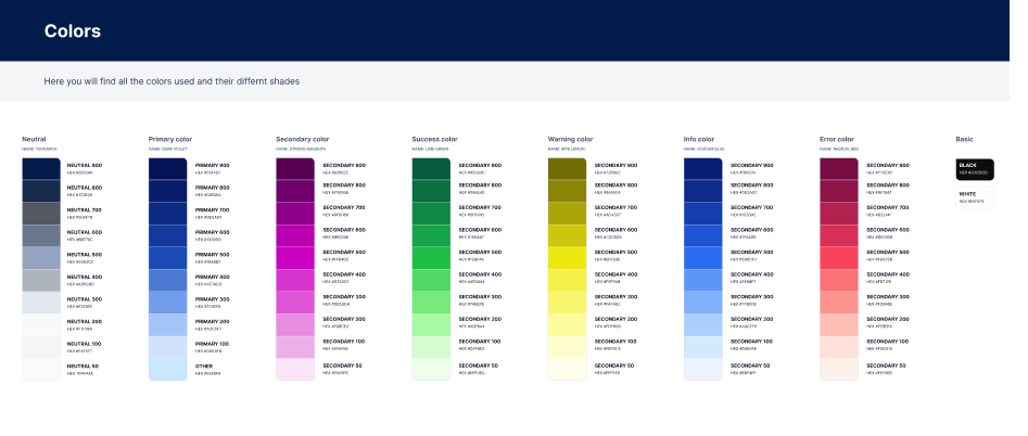 Color palette showing the primary and secondary colors used in the Versal Finance app
