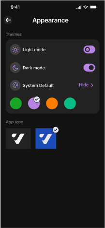 Dark mode version of the analytics screen