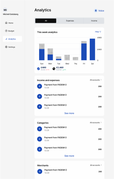 Tablet version of the budget screen